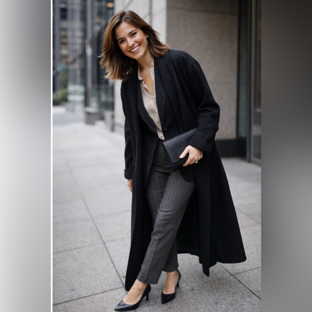 VTG 100% Wool black sleek minimalist Pea Coat Made in Russia